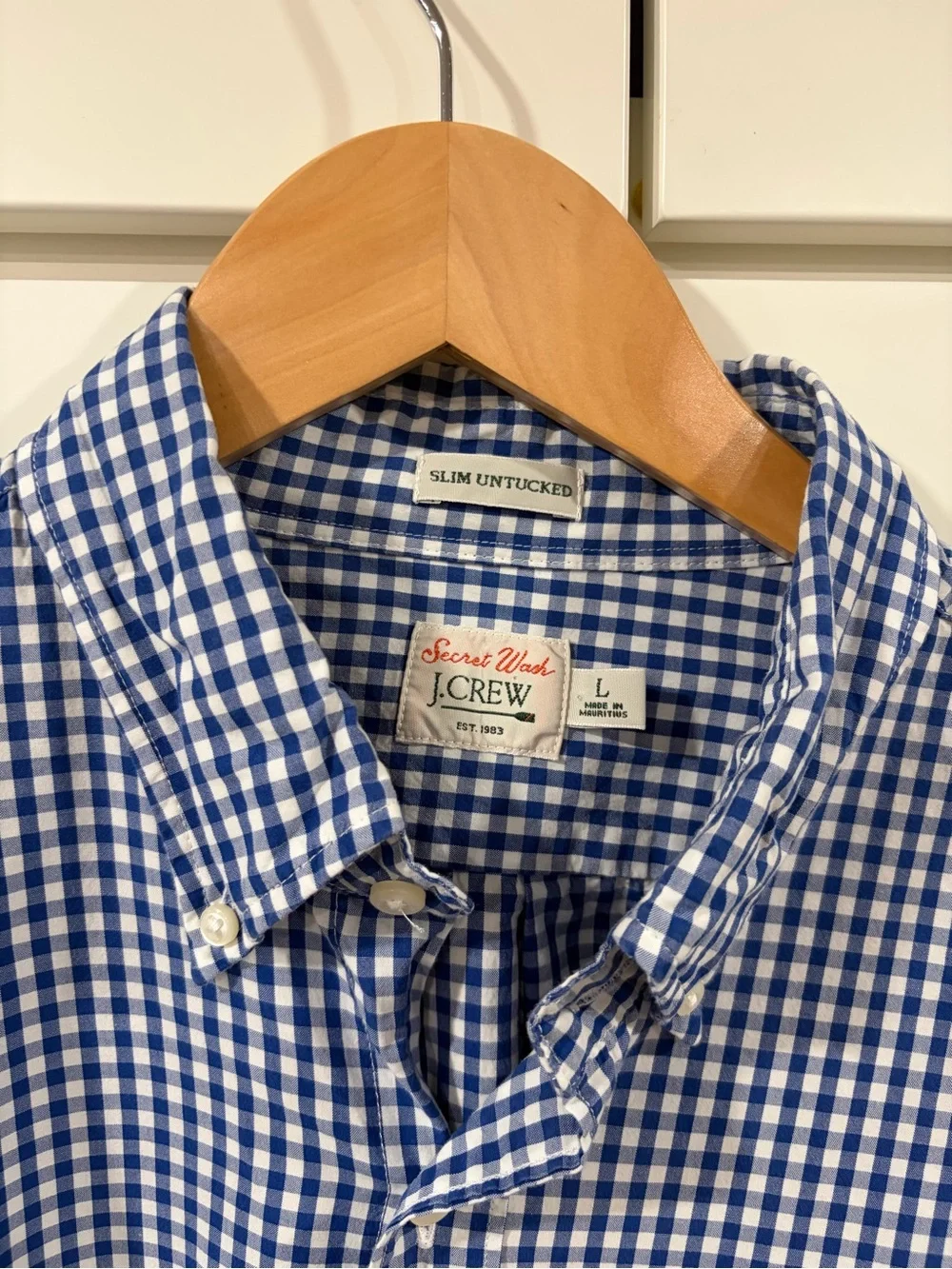 J. Crew Blue and White Gingham Button-Down Shirt